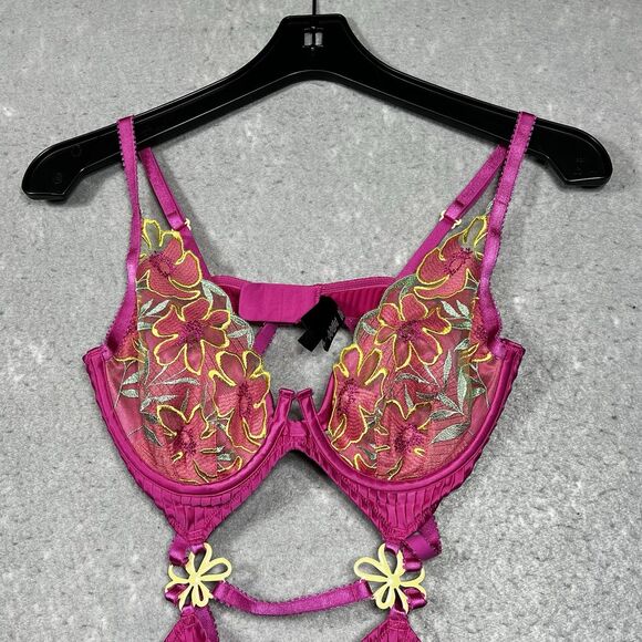 For Love & Lemons Lingerie Medium Teddy Pink Floral Cut Out Strappy Thong - Picture 2 of 11
